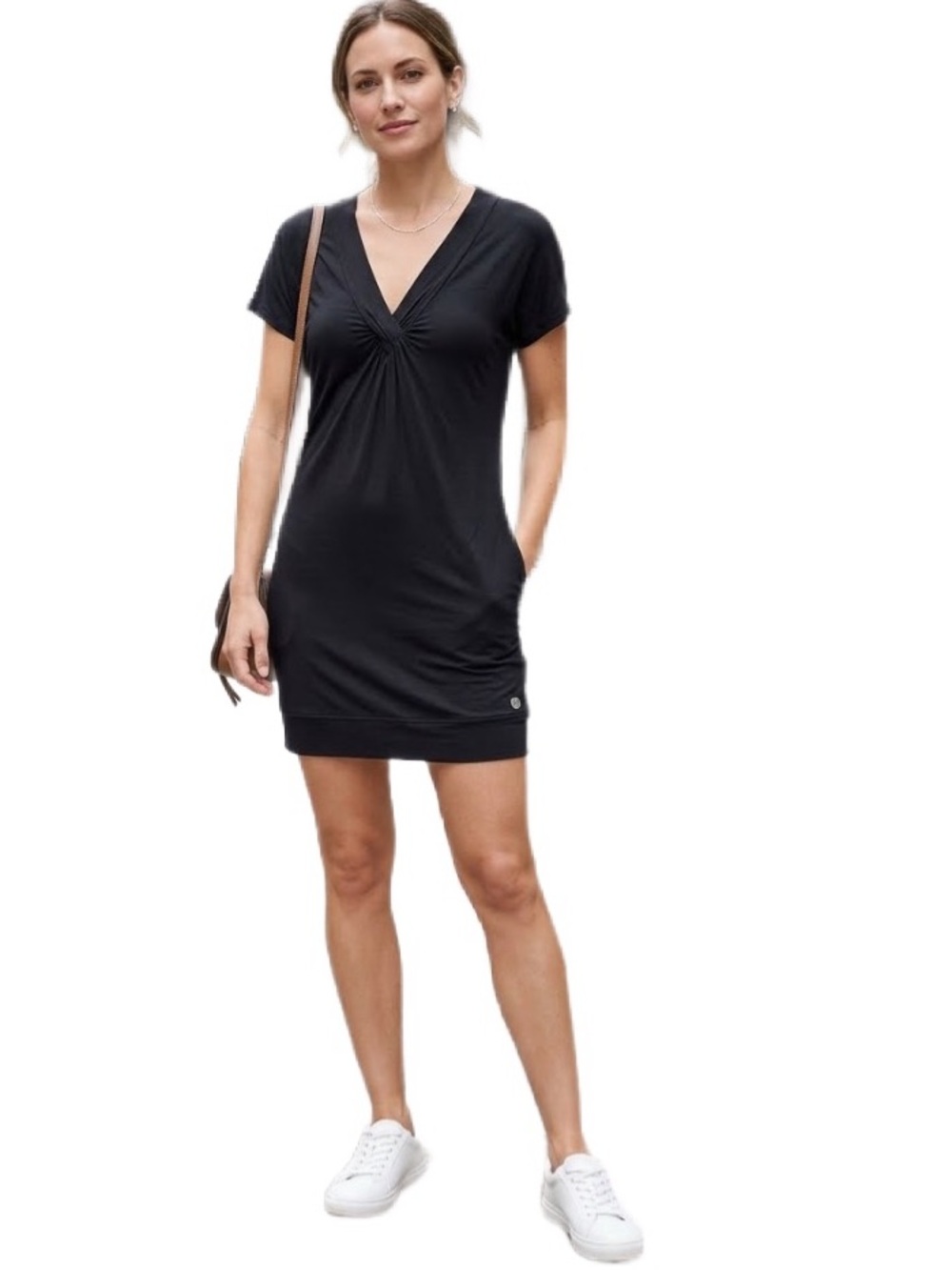 Calvin Klein Black V-Neck Short Sleeve T-shirt Dress Size L